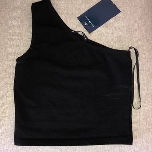 One shoulder black top